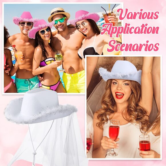 3397 12 Pcs Women Cowgirl Cowboy Hats Bachelorette Cowboy Hats For Bridal main image 7